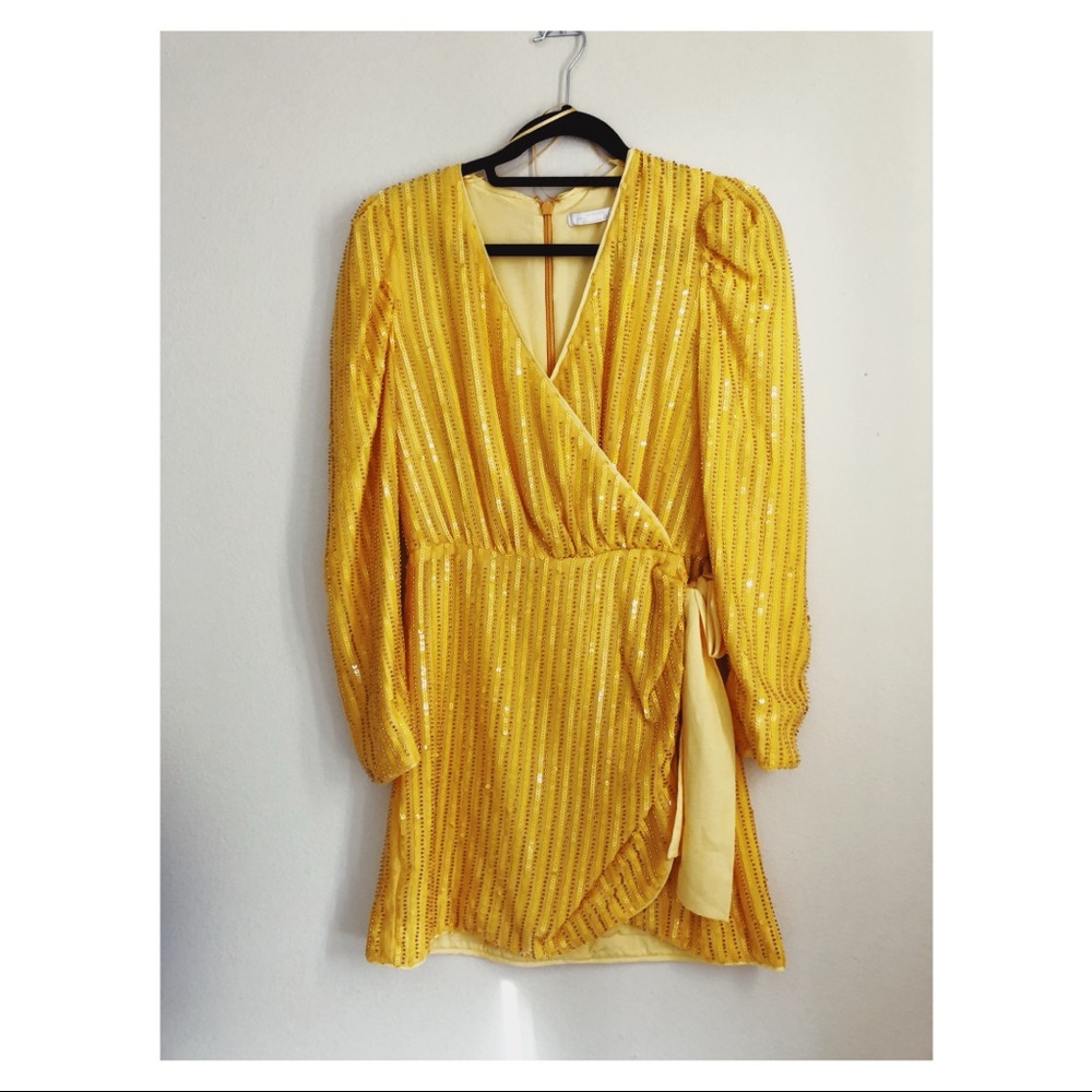 TALULAH Yellow Beaming Beaded Mini Cocktail Dress